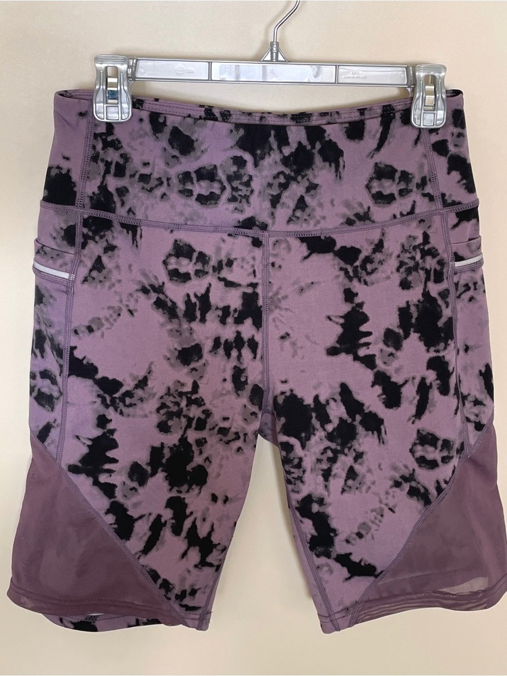 Tie Dye Athletic Grunge Goth Whimsi Purple Black Mesh Biker Knee Length Shorts